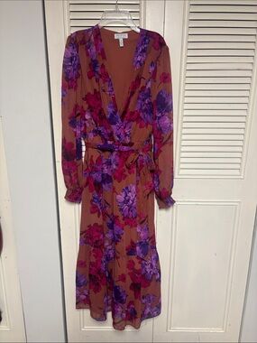 sofia by sofia vergara brown floral long sleeve wrap dress